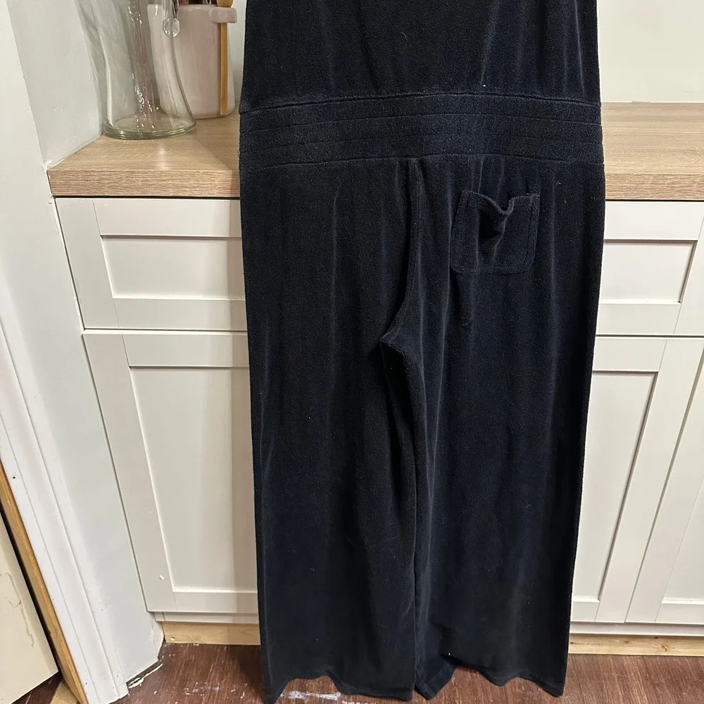 Juicy Couture Jumpsuit Womens S Black Terry Cloth Y2K Gold Buttons Wide Leg VTG - Picture 10 of 14
